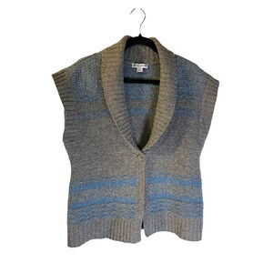 Pendleton Womens Fair Isle Lambs Wool Sweater Vest Size L Gray Blue Shawl Collar